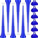 Treela 12 Pcs Collapsible Stadium Horn and Metal Cowbells 24 Inch Vuvuzela Horn Blow Plastic Trumpet Cow Bells with Handle Noisemakers for Sporting Events Graduation Games School Sports Party(Blue)