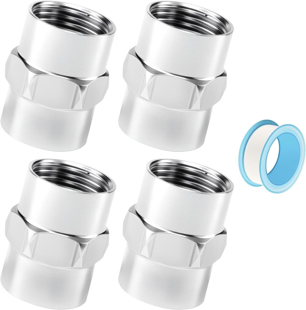 Stainless Steel Coupling Adapter 1/2" NPT Female x 1/2" NPT Female Hex Coupler Pipe Fitting for Air Water Gas Oil(Pack of 4)