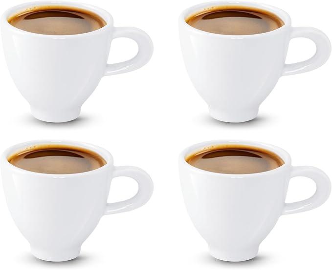 Minh Long Porcelain Espresso Cups Set of 4, 4 OZ Ceramic Espresso Coffee Cup Set, Cappuccino Cups Set, Espresso Mugs Set, Demitasse Cups, White Espresso Cups Decorations, Gift for Mom Dad Coffee Lover