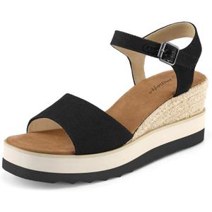 mysoft Womens Espadrille Wedge Sandals EVA Sole Platform Sandal Open Toe Ankle Strap Buckle Shoes (9, Black)