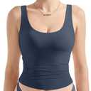 SUUKSESS Women Scoop Neck Tank Top Summer Sleeveless Going Out Double Lined Basic Tops (Small, 01 Navy Blue)