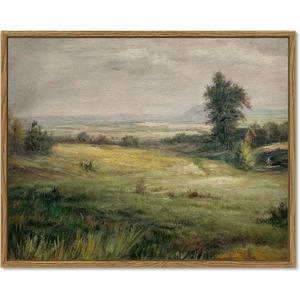 SHENIFY Vintage Landscape Framed Canvas Wall Art The Vast Grassland Classic Wall Prints Modern Farmhouse Bathroom Office Decor - 11x14in Natural Framed (Wilderness)
