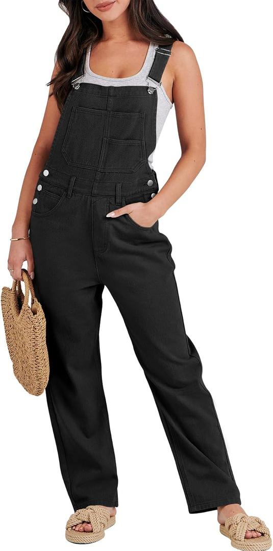 ANRABESS Overalls for Women Loose Fit Denim Overalls Adjustable Strap Jean Jumpsuit Bib Romper 2025 Fall Casual Work Outfits (X-Small, Black)