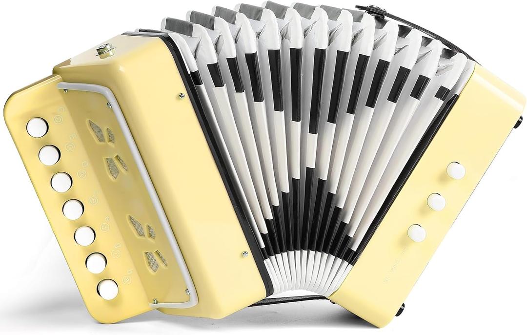 10 Keys Kids Accordion, Horse Button Accordion Toys Accordian Mini Musical Instruments Button for Child Children Kids Toddlers Beginners (Light Yellow)
