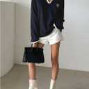 SHENHE Women's Oversized Sweatshirt Collared V Neck Long Sleeve Fall Preppy Pullover Sweatshirt (Blue, S)