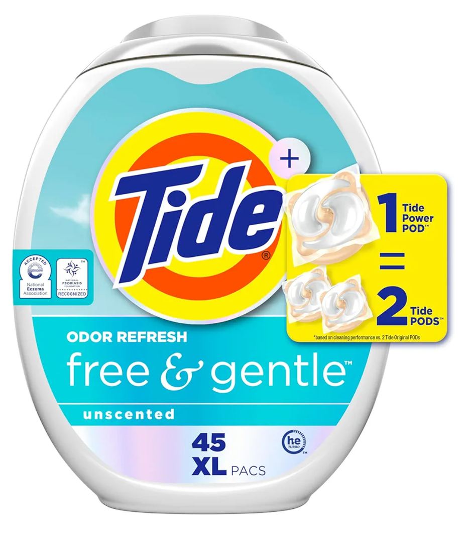 Tide PODS Free and Gentle Odor Refresh Laundry Detergent Packs, 45 Count, Hypoallergenic Laundry Detergent Pods