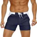 MAGNIVIT Men's Swimwear Swimsuits Solid Basic Long Swim Sport Trunks Board Shorts with Pockets (36, Navy Blue)