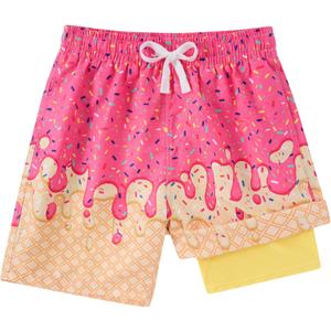 Swim Trunks for Youth Boy Swim Suits Teens Ice Cream Board Shorts Size 16-18 Years Bathing Suits Boys Holiday Sea 2 in 1 Swimming Shorts Pink Quick Dry