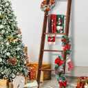 Blanket Ladder for Living Room, 5-Tier Wooden Ladder Shelf, Rustic Decorative Blanket Rack for Blankets, Quilts, Farmhouse Decor Ladder Shelf for Bedroom Bathroom Home Christmas Decor, Brown