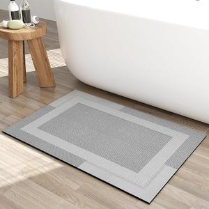 Ultra Thin Quick Dry Bath Mat Bathroom Rugs, Non Slip Rubber Backing Diatomaceous Earth Super Absorbent Bathroom Mat Shower Rug, Thin Bath Rug Fit Under Door Bathroom Floor, Gray 16"x 24"