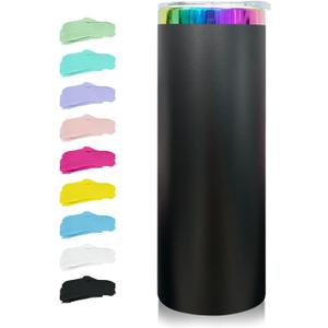 20 oz Skinny Tumblers Stainless Steel Tumbler with Lid and Straw Double Wall Vacuum Insulated Coffee Mug 20oz Powder Coated Cup for Hot and Cold Drinks(Black,1 pack)