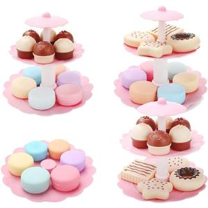 Food Pretend Play Toy Set Sweet Treats 3-Tier Colorful Cookies Desserts Tower for Kids