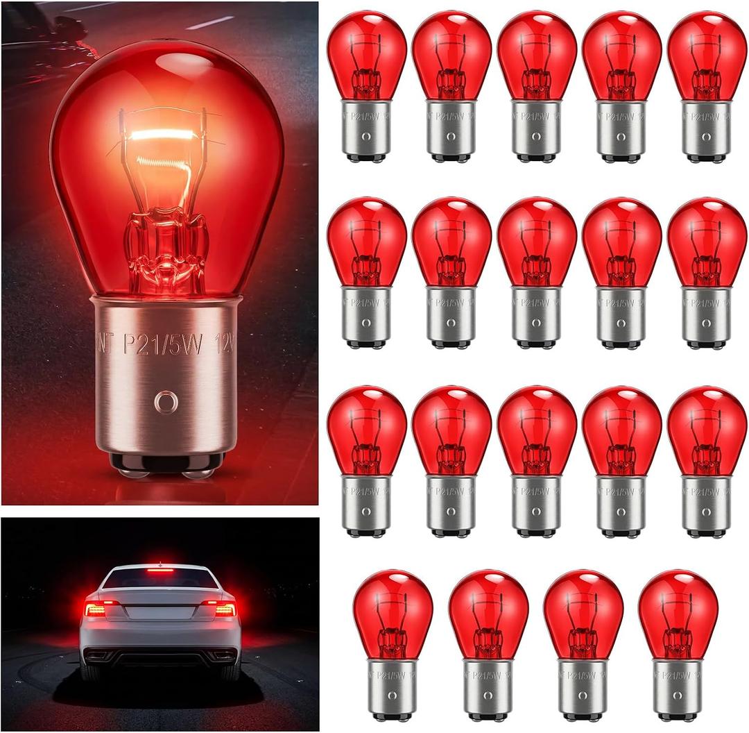 Lewtemi 20 Pcs 1157 Red Bulbs Brake Light Bulbs 12V 21/5W Turn Signal Replacement Car Tail Trailer Rear Light Compatible with 2357 2057 7528 BAY15D 1016 1034 for Marker Parking Running Backup Spare