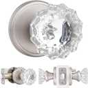 Privacy Glass Door Knobs Interior,Clear Crystal Door Knobs with Lock for Bedroom/BathroomSatin Nickel, 1 Pack