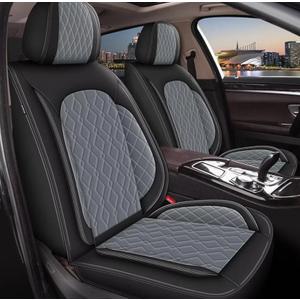 2 Front Car Seat Cover Fit for Honda Pilot 2005-2016, Faux Leather for Pilot Seat Covers Waterproof Auto Seat Cushion Protector Compatible Airbag (2 Seats,Black&Dark Grey)