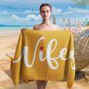 Couple Wifey Hubby Beach Towel Set of 2, Honeymoon Wedding Beach Towels Valentines Gifts for Bride Groom Him Her, Yellow And Green Towels Oversized Decor for Bathroom 30x60 In