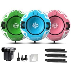 Snow Tube for Sledding Heavy Duty, Inflatable Snow Sled Innertube with Air Pump & Premium Canvas Cover for Adult with Thickened Bottom, Towable Rope (3 Pack 40inch)