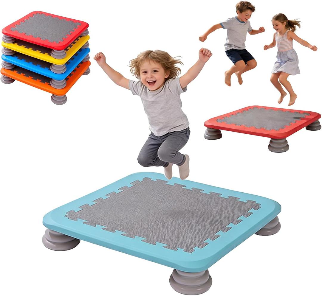 25" Square Mini Trampoline Board for Kids, Indoor Sensory Rebounder & Safe Jumping Pad with Non-Slip Base, Develops Balance Coordination & Motor Skills, Durable for Ages 3-12, Holds 165 lbs
