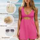 ReachMe Womens Cut Out Dresses Short Sleeveles Mini Dress Summer V Neck A Line Dresses Beach Vacation Dress (Pink, L)