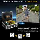 7'' Monitor DVR Sewer Pipe Inspection Video Camera with Auto Self Leveling 512HZ Pipe Locator 22MM IP68 HD 1000TVL Camera 12PCS LED Lights