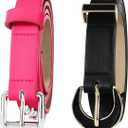 2 Pack Womens Belt Pink Black Belt Set Fashion Thin Light Waist Belts Daily Christmas Gifts for Women Teen Girls