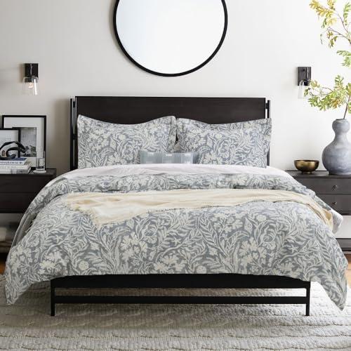 DAUAOTO Duvet Cover California King Size Set - 104"X96" Cover + 2 Shams, Cotton Bedding Set Blue Gray Botanic Pattern
