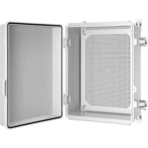 Junction Box, IP67 Waterproof Plastic Enclosure for Electrical Project, Hinged Grey Cover, Includes Mounting Plate and Wall Bracket (Grey Cover, 16.1"x12.2"x7.1")