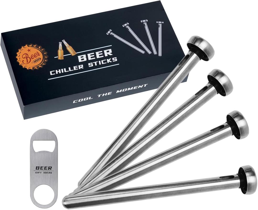 PONPUR Gifts for Men Dad, 4pc Beer Chiller Sticks, Christamas Anniversary Birthday Gifts Idea for Husband Him, Cool Home Bar Accessories Presents for Beer Lover, White Elephant Gift for Adult