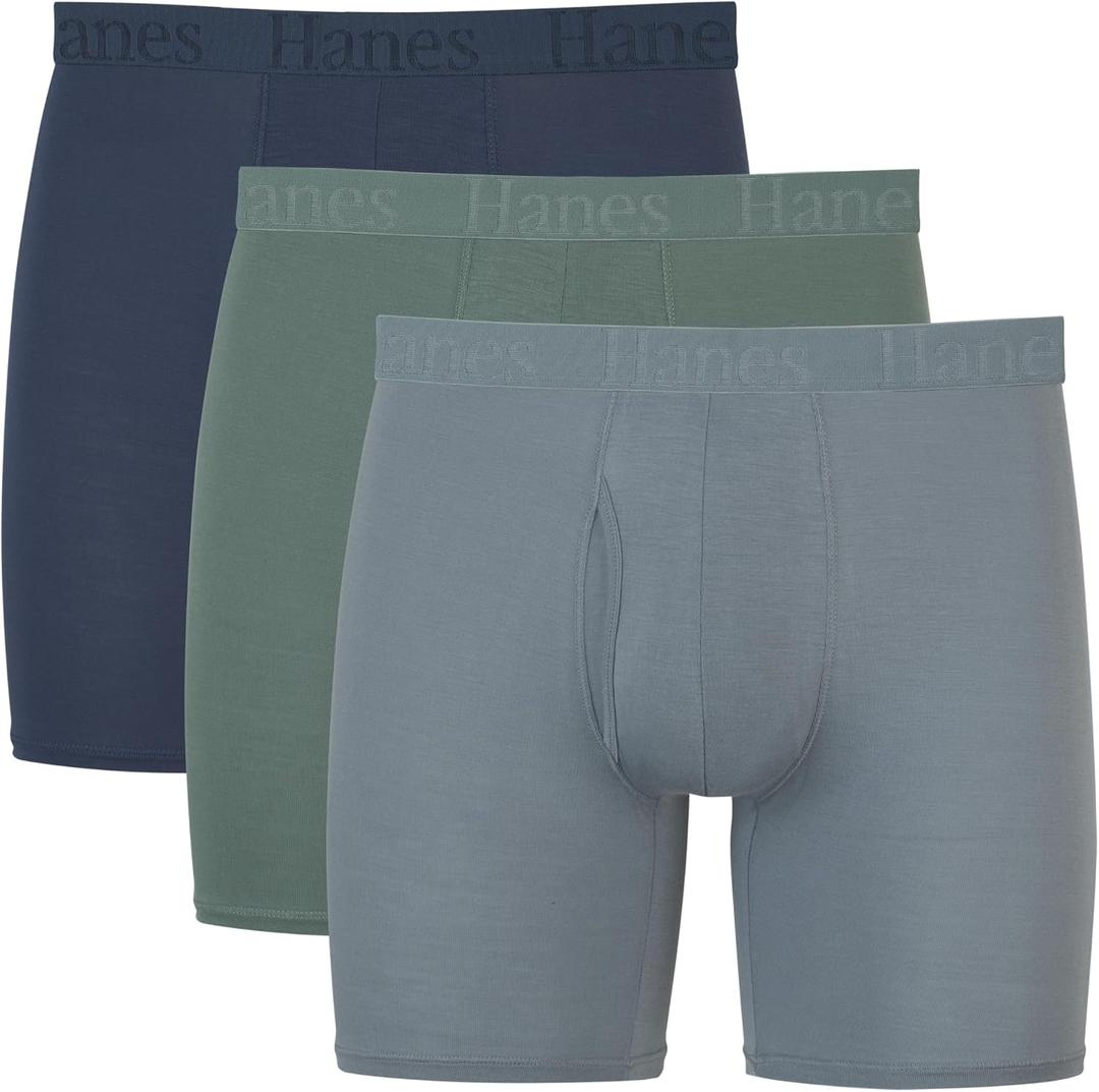 Hanes Originals Supersoft Boxer Briefs, Viscose from Bamboo Men's Underwear, Solids & Prints, 3-Pack (Large, Grey/Green/Navy)