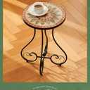 VONLUCE Outdoor Side Table and Mosaic Plant Stand, 21" Round End Table with 14" Ceramic Tile Top for Patio Porch Decor, Indoor and Outdoor Accent Table, Small Coffee Table for Home Garden, Quilt Star