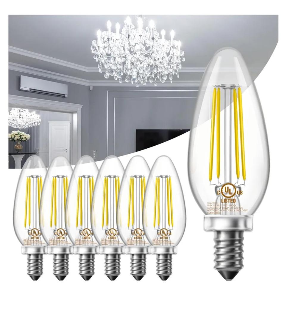 DAYBETTER E12 Candelabra Bulbs 40W Equivalent, Dimmable Chandelier Light Bulbs, 4.5W 500LM Candle Bulbs 5000K Daylight White, B11 LED Filament Vintage Light Bulbs for Chandelier, 6 Pack