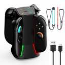 Switch 2 Charging Dock,Switch Joycon 2 Dual-Direction Controller Charger,Fast Magnetic LED Indicator Controller Charger Station [with Charging Cable and Wrist Straps] (Flat type)