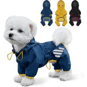 Dog Raincoat, Waterproof Dog Rain Jacket with Hood, Rain Coat with Leash Hole, Reflective Strap for Small Medium Dogs, Lightweight Puppy Clothes(Blue,M) 