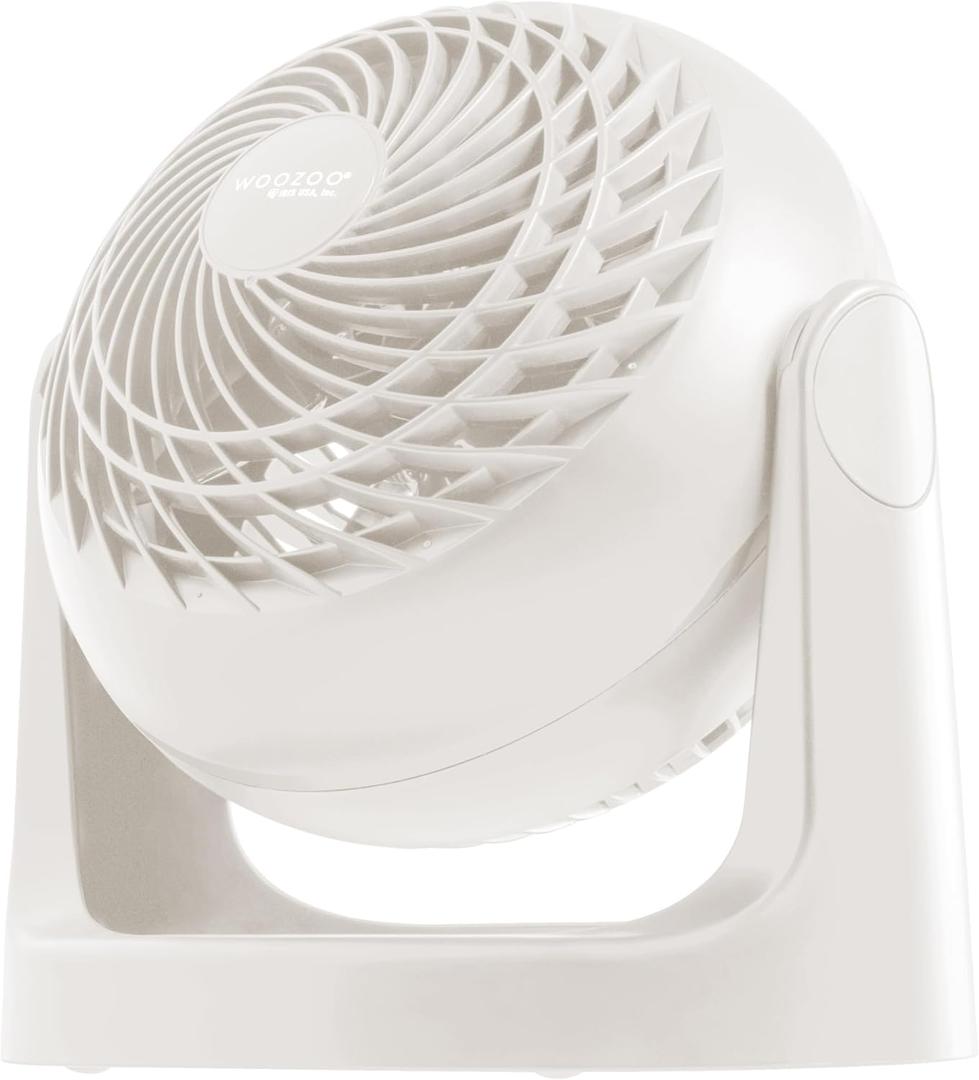 IRIS USA WOOZOO Desk Fan, Air Circulator, 3 Speeds, 52ft Max Air Distance, 360° Adjustable Tilt, 30 db Quiet Motor, Fan for Bedroom, Office, Dorm, Medium, White, Small Standard