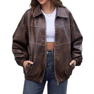 Bakyarder, Womens Oversized Y2K Faux Leather Jackets Vintage Plus Size Fashion Motorcycle Coats Fall Fashion Outfits 2024 Size M