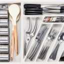 Li&Zhao Silverware Organizer - Expandable Kitchen Drawer Organizer Cutlery Drawer Organizer Flatware Organizer for Drawer Utensil Tray for Kitchen Plastic Silverware Holder for Spoons Knives Forks (Beige)