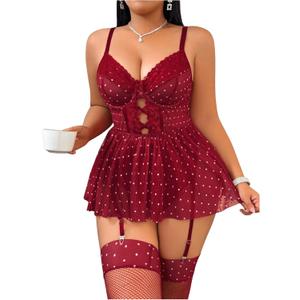 OYOANGLE Women's Plus Size Garter Lingerie Set Polka Dots Cut Out Underwire Chemise Nightgown with Stocking (4X-Large Plus, Burgundy) OYOANGLE Women's Plus Size Garter Lingerie Set Polka Dots Cut Out Underwire Chemise Nightgown with Stocking (4X-Large Plus, Burgundy)