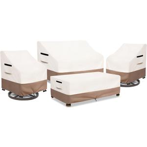 Patio Furniture Covers Waterproof, Heavy Duty 4-Piece Furniture Set Cover for Outdoor Couch, Lawn Chair, Coffee Table (Medium,Beige)