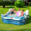 QPAU Inflatable Swimming Pool, Full-Sized Blow Up Pool with Seats and Backrests, Kiddie Pool for Outdoor & Backyard, for Family Summer Time Fun, Clear Blue