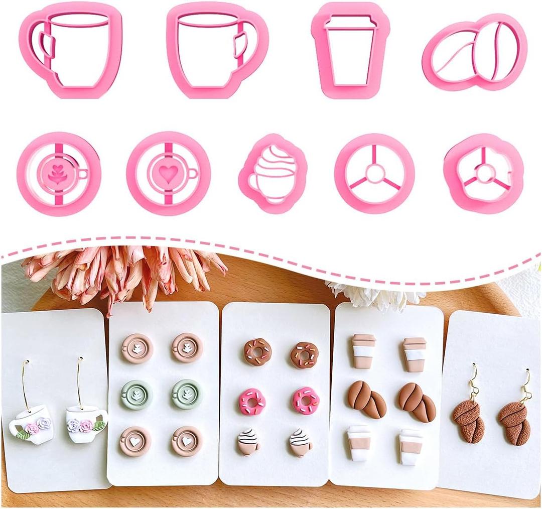 KEOKER Polymer Clay Earrings Cutters, Afternoon Tea Clay Cutters, Cofffee Polymer Clay Cutters for Jewelry Making (studs clay cutters) KEOKER Polymer Clay Earrings Cutters, Afternoon Tea Clay Cutters, Cofffee Polymer Clay Cutters for Jewelry Making (studs clay cutters)