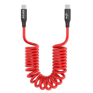 AGVEE 1.5ft Coiled Short USB-C to USB-C Charging Cable [USB-IF Certified] 60W PD Fast Charger Cord in Car for iPhone 17/16/15 CarPlay, Galaxy S25 S24 S23 S22 S21 S10 S9, Google Pixel, Red