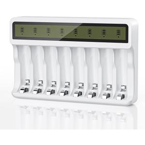 8-Slot AA AAA Battery Charger, Smart LCD Display & Fast Charging for NiMH/NiCd (Micro USB Powered)