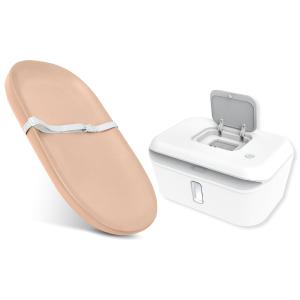 Jool Baby Waterproof Changing Pad (Peach) + Classic Wipe Warmer (White/Gray)