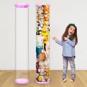Stuffed Animal Storage Tube,Stuff Animal Organizer,Stuffed Animal Zoo Storage, PET Transparent Bucket with Zipper for Kids Toy Organizer,Large Toy Storage Box with Lid