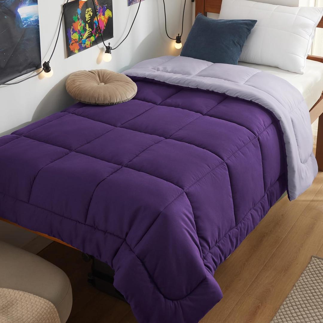 Bedsure Twin XL Comforter Duvet Insert, All Season Bed Comforter, Quilted Down Alternative Duvet, Box Stitched Comforters with Corner Tabs, Machine Washable, 68 x 92 Inches (Purple/Pale Purple)