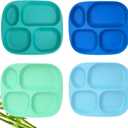 shopwithgreen Bamboo Divided Plates for Kids Adults - Dinnerware Set for Toddlers Kids Children Baby, Toddler Dinner Plates, BPA Free, Stackable, Dishwasher Safe, 9.4 inch, Set of 4 (Blue)