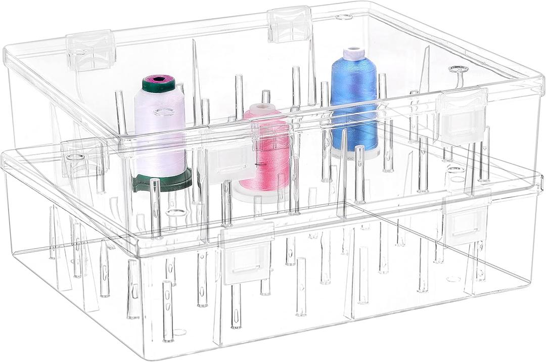 New brothread Pack of 2 Tall and Clear Storage Box/Organizer for 2x30 Home Embroidery&Cotton Thread Spools Compatible with Tall Thread Spools from Isacord/Floriani/Madeira/Glide/RA/Connecting Thread