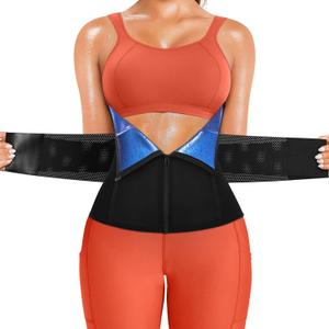 SCARBORO Waist Trainer for Women Belly Fat Sauna Sweat Waist Trimmer Corset for Stomach Wrap Workout Belt Shaper Band Zipper (Large, Black-blue Inner)