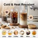 4 Pack Glass Cups with Lids and Straws 12 oz Double Wall Glass Tumbler Insulated Borosilicate Iced Glass Coffee Cups for Iced Coffee, Smoothies, Tea, Juice (Clear)
