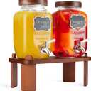 2PCS Glass Drink Dispenser with Wood Stand,1 Gallon Beverage Dispenser for Parties with 18/8 Stainless Steel Leakproof Spigot & Wood Lid,Water Dispenser Countertop for Lemonade Stand,Sun Tea,Weddings